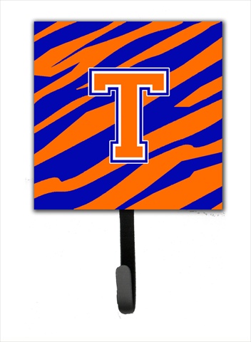 CJ1023-TSH4 Letter T Initial Monogram - Tiger Stripe - Blue Orange Leash Holder Or Key Hook