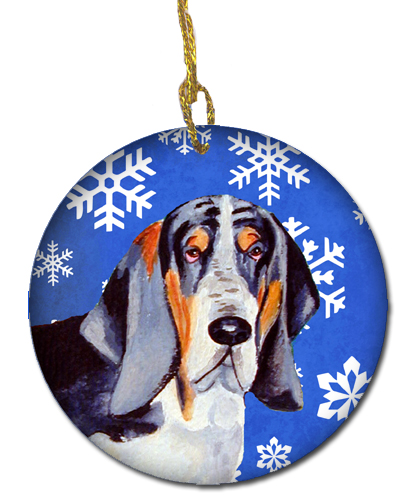 Basset Hound Winter Snowflake Holiday Ceramic Ornament