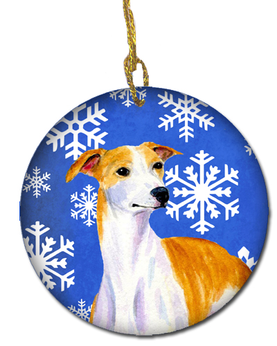 Whippet Winter Snowflake Holiday Ceramic Ornament