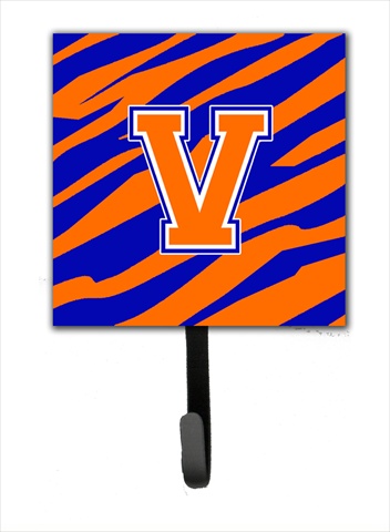 CJ1023-VSH4 Letter V Initial Monogram - Tiger Stripe - Blue Orange Leash Holder Or Key Hook