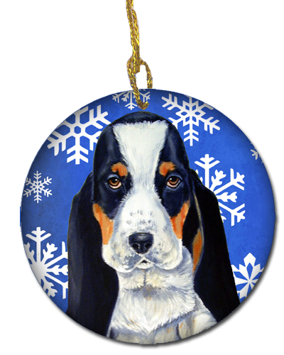 Basset Hound Winter Snowflake Holiday Ceramic Ornament