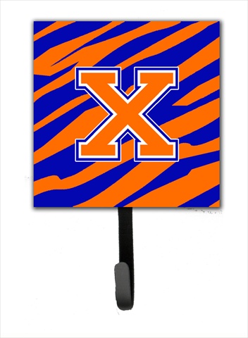 CJ1023-XSH4 Letter X Initial Monogram - Tiger Stripe - Blue Orange Leash Holder Or Key Hook
