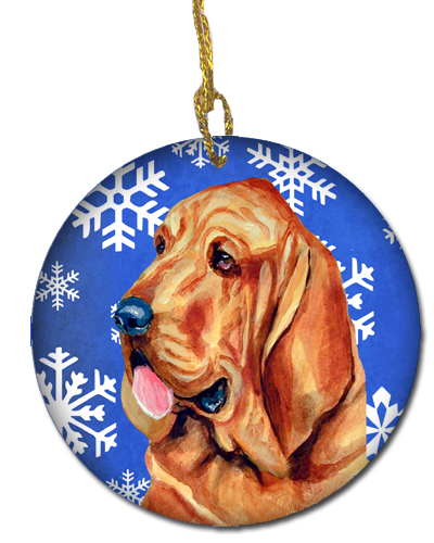 Bloodhound Winter Snowflake Holiday Ceramic Ornament