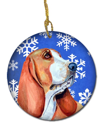 Basset Hound Winter Snowflake Holiday Ceramic Ornament