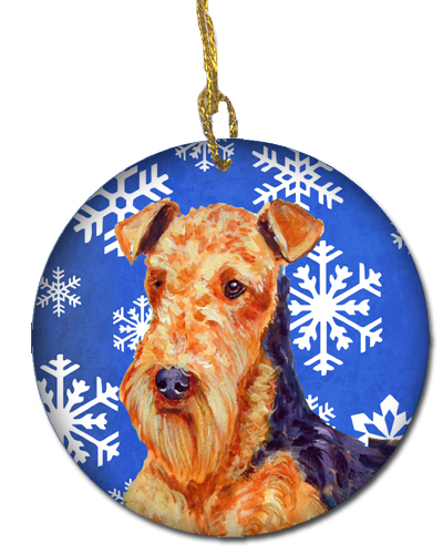 Airedale Winter Snowflake Holiday Ceramic Ornament