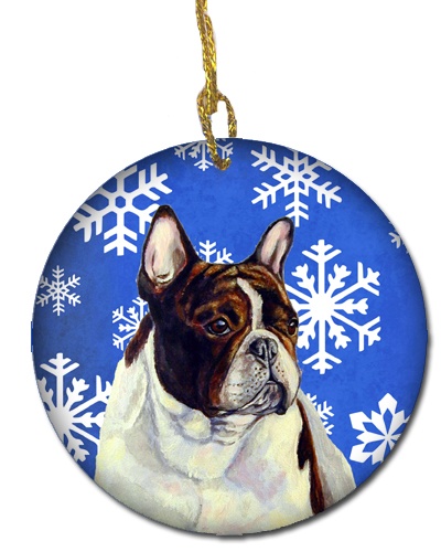 French Bulldog Winter Snowflake Holiday Ceramic Ornament
