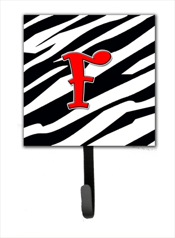 CJ1024-FSH4 Letter F Initial Monogram - Zebra Red Leash Holder Or Key Hook