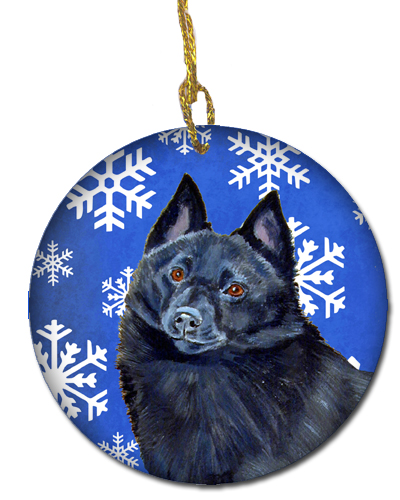 Schipperke Winter Snowflake Holiday Ceramic Ornament
