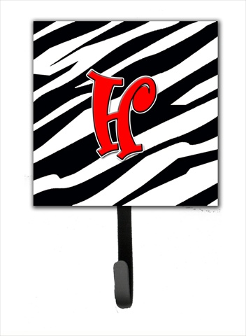 CJ1024-HSH4 Letter H Initial Monogram - Zebra Red Leash Holder Or Key Hook