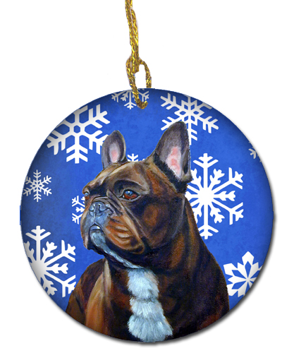 French Bulldog Winter Snowflake Holiday Ceramic Ornament