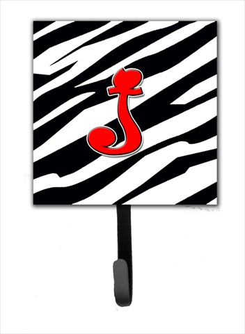 CJ1024-JSH4 Letter J Initial Monogram - Zebra Red Leash Holder Or Key Hook