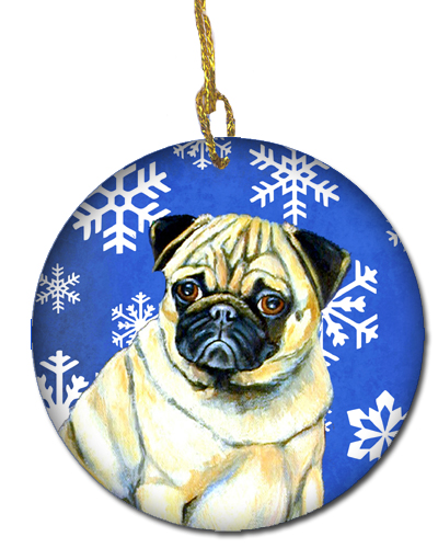 Pug Winter Snowflake Holiday Ceramic Ornament