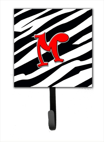 CJ1024-MSH4 Letter M Initial Monogram - Zebra Red Leash Holder Or Key Hook