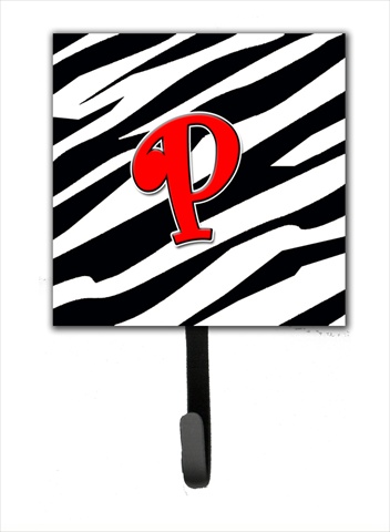 CJ1024-PSH4 Letter P Initial Monogram - Zebra Red Leash Holder Or Key Hook