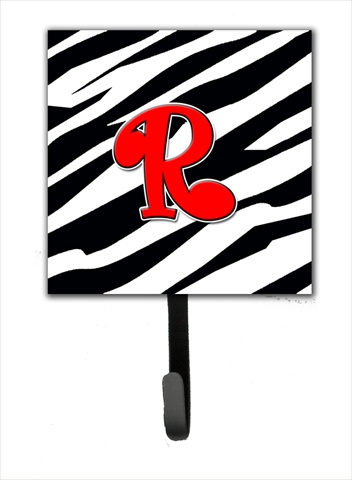 CJ1024-RSH4 Letter R Initial Monogram - Zebra Red Leash Holder Or Key Hook