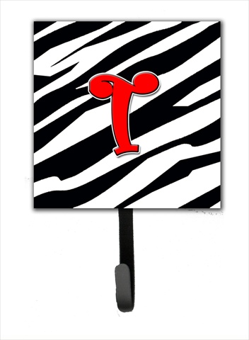 CJ1024-TSH4 Letter T Initial Monogram - Zebra Red Leash Holder Or Key Hook