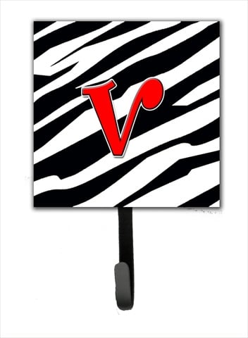CJ1024-VSH4 Letter V Initial Monogram - Zebra Red Leash Holder Or Key Hook