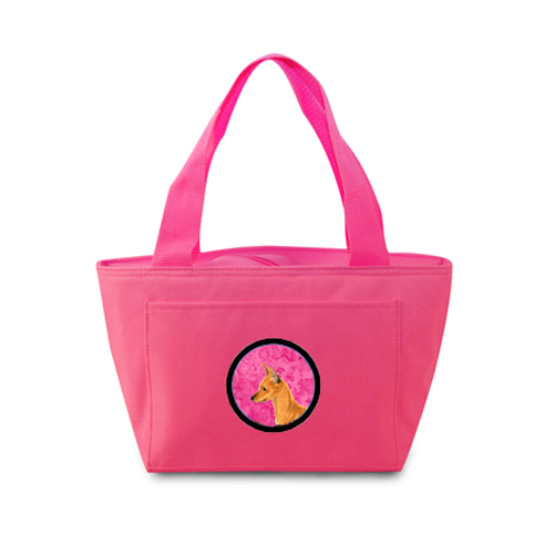 Picture of Carolines Treasures SS4742-PK-8808 Pink Min Pin Zippered Insulated School Washable And Stylish Lunch Bag Cooler