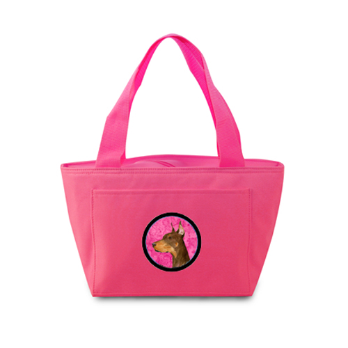 Picture of Carolines Treasures SS4744-PK-8808 Pink Doberman Zippered Insulated School Washable And Stylish Lunch Bag Cooler