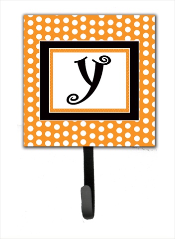 CJ1033-YSH4 Letter Y Initial Monogram - Orange Polka Dots Leash Holder Or Key Hook