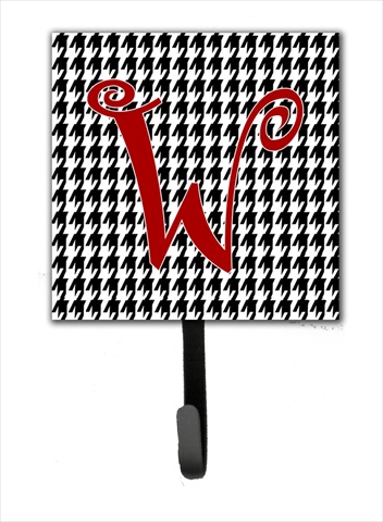 Letter W Initial Monogram - Houndstooth Black Leash Holder Or Key Hook