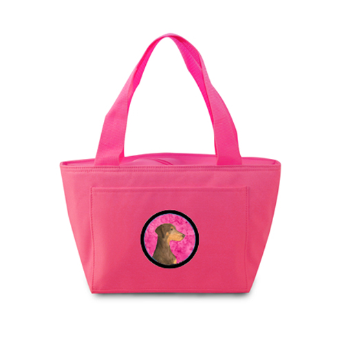 Picture of Carolines Treasures SS4755-PK-8808 Pink Doberman Zippered Insulated School Washable And Stylish Lunch Bag Cooler