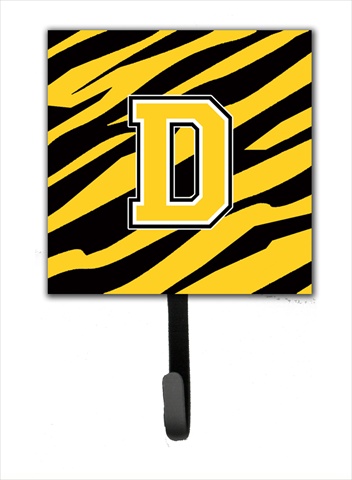 Letter D Initial Monogram - Tiger Stripe - Black Gold Leash Holder Or Key Hook