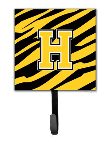 Letter H Initial Monogram - Tiger Stripe - Black Gold Leash Holder Or Key Hook