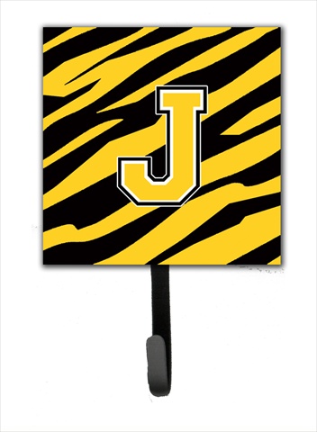 CJ1026-JSH4 Letter J Initial Monogram - Tiger Stripe - Black Gold Leash Holder Or Key Hook