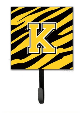 CJ1026-KSH4 Letter K Initial Monogram - Tiger Stripe - Black Gold Leash Holder Or Key Hook