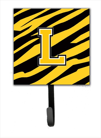 CJ1026-LSH4 Letter L Initial Monogram - Tiger Stripe - Black Gold Leash Holder Or Key Hook