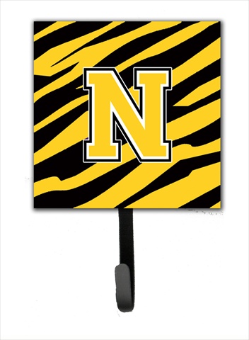 CJ1026-NSH4 Letter N Initial Monogram - Tiger Stripe - Black Gold Leash Holder Or Key Hook