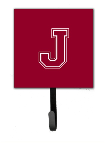 CJ1032-JSH4 Letter J Initial Monogram - Maroon And White Leash Holder Or Key Hook