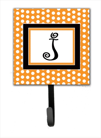 CJ1033-JSH4 Letter J Initial Monogram - Orange Polka Dots Leash Holder Or Key Hook
