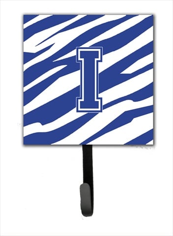 CJ1034-ISH4 Letter I Initial Tiger Stripe Blue And White Leash Holder Or Key Hook