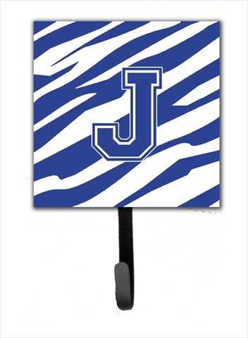 CJ1034-JSH4 Letter J Initial Tiger Stripe Blue And White Leash Holder Or Key Hook
