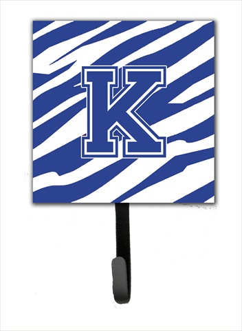 CJ1034-KSH4 Letter K Initial Tiger Stripe Blue And White Leash Holder Or Key Hook