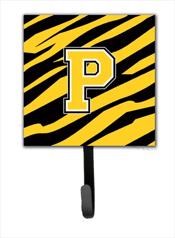 CJ1026-PSH4 Letter P Initial Monogram - Tiger Stripe - Black Gold Leash Holder Or Key Hook