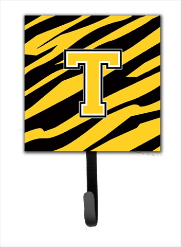CJ1026-TSH4 Letter T Initial Monogram - Tiger Stripe - Black Gold Leash Holder Or Key Hook