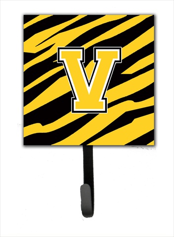 CJ1026-VSH4 Letter V Initial Monogram - Tiger Stripe - Black Gold Leash Holder Or Key Hook