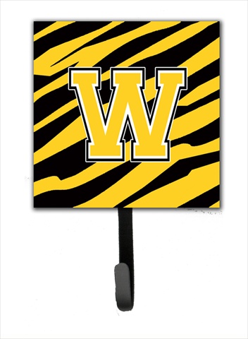 CJ1026-WSH4 Letter W Initial Monogram - Tiger Stripe - Black Gold Leash Holder Or Key Hook