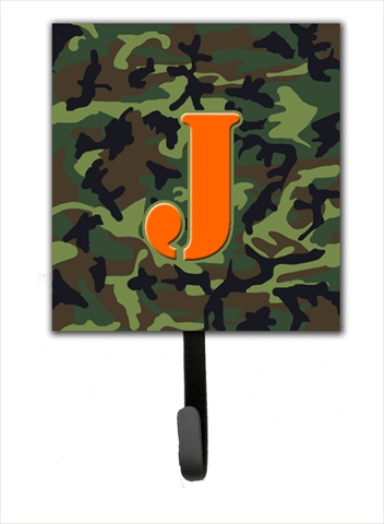 CJ1030-JSH4 Letter J Initial Monogram - Camo Green Leash Holder Or Key Hook