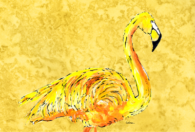Flamingo On Yellow Fabric Placemat