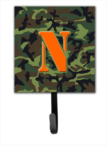 CJ1030-NSH4 Letter N Initial Monogram - Camo Green Leash Holder Or Key Hook