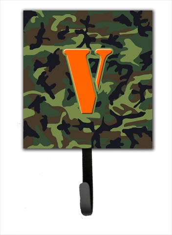 CJ1030-VSH4 Letter V Initial Monogram - Camo Green Leash Holder Or Key Hook
