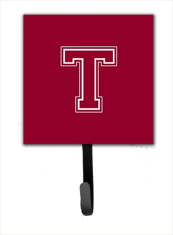 CJ1032-TSH4 Letter T Initial Monogram - Maroon And White Leash Holder Or Key Hook