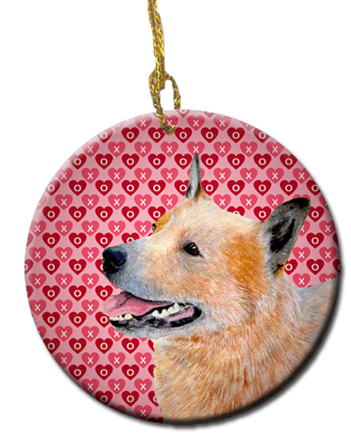 Picture of Carolines Treasures LH9137CO1 Australian Cattle Dog Valentines Love And Hearts Ceramic Ornament