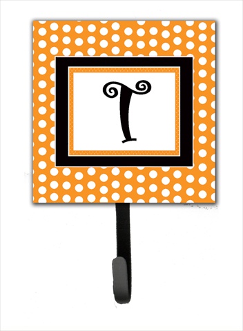 CJ1033-TSH4 Letter T Initial Monogram - Orange Polka Dots Leash Holder Or Key Hook