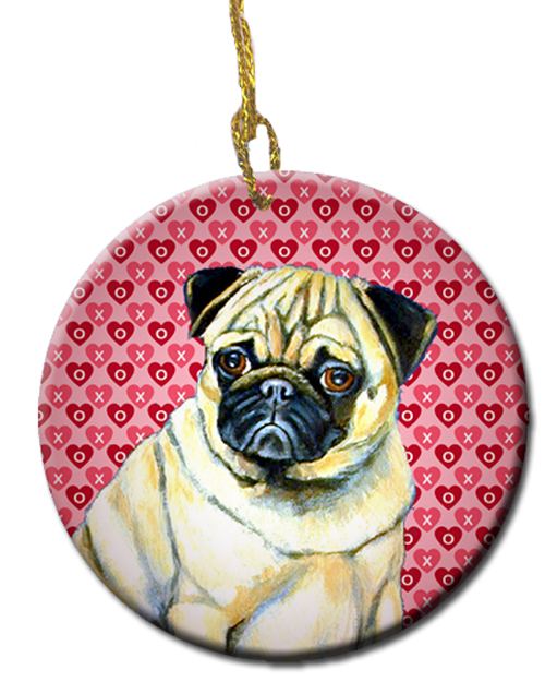 Picture of Carolines Treasures LH9162CO1 Pug Valentines Love And Hearts Ceramic Ornament