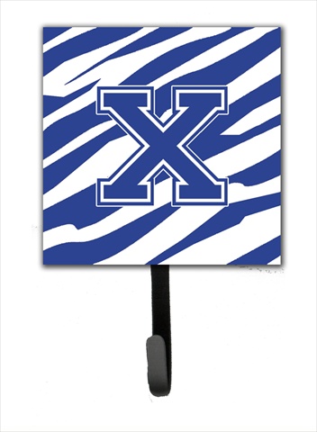 CJ1034-XSH4 Letter X Initial Tiger Stripe Blue And White Leash Holder Or Key Hook